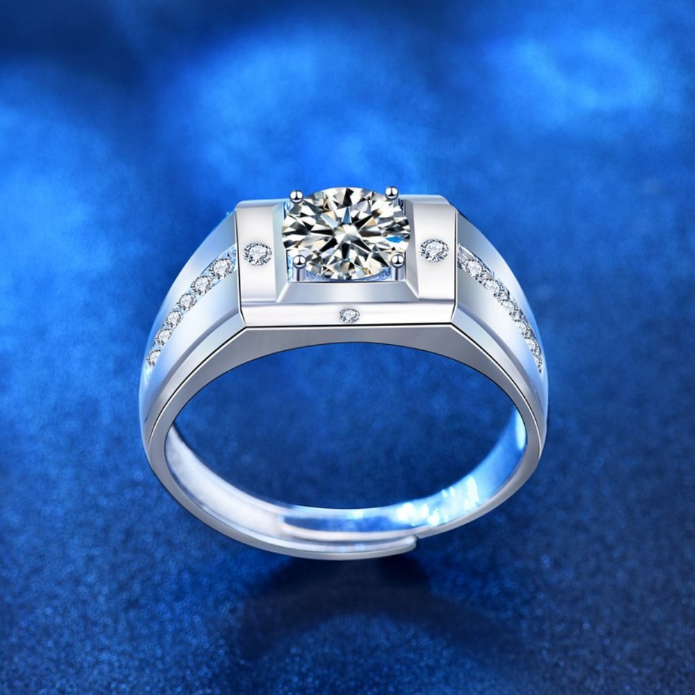 Certified 2ct. t.w. Moissanite Diamond Mens Wedding Ring NEW - Picture 4 of 7